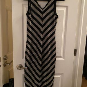Black and grey long form fitting dress